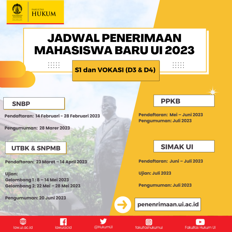 Jadwal Penerimaan Mahasiswa Baru UI 2023 - Fakultas Hukum Universitas